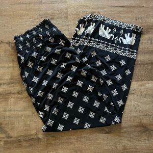 INC International Comfy Black & White Elephant Print Pull On Elastic Waist Pants